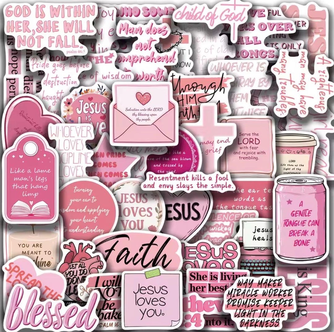 Pink Christian Stickers: 20 Random Pcs Inspirational Bible Verse Decals ...