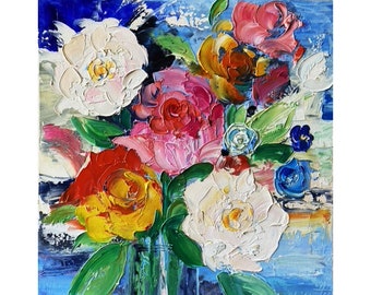 Pivoines, peinture à l'huile florale originale, oeuvre d'art florale, peinture 3D, peinture florale abstraite, empâtement texturé, coup de pinceau, oeuvre d'art par Fusio