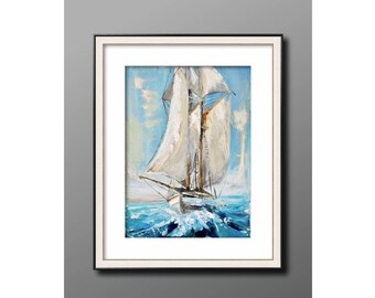 Peinture à l'huile de régate paysage marin art original voilier empâtement nautique texturé art moderne cadeau personnalisé pendaison de crémaillère pour homme par FusionArt