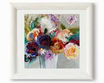 Peonies Oil Painting Original Pastoral Flower Artwork Textured Floral Baroque Bouquet 3D Brush Stroke Ornate Housewarming gift for mum by Fu