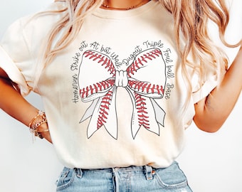 Baseball Bow Comfort Colors® Shirt, Sports Mom Shirt, Baseball Fan Bow Tee, Gift For Baseball Mama, Cute Baseball Season T-Shirt, Game Day
