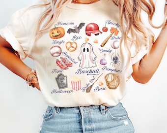 Baseball Halloween Comfort Colors® Shirt, Retro Ghost Baseball Shirt, Spooky Halloween Sports Tee, Baseball Season Shirt, Fall Baseball Mom