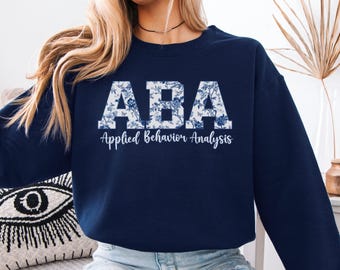 ABA Therapy Floral Sweatshirt, Blue Toile Wildflower BCBA, Applied Behavior Analyst Pullover, Speech Therapy, RBT Behavior Therapist Gift