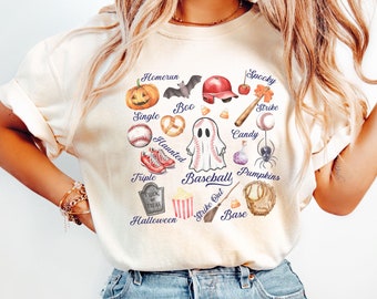 Baseball Halloween Comfort Colors® Shirt, Retro Ghost Baseball Shirt, Spooky Halloween Sports Tee, Baseball Season Shirt, Fall Baseball Mom