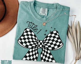 Title 1 Comfort Colors® Checkered Bow Shirt, Retro Checker Bow Title One Math Tee, First Day of School, Reading Support Specialist Teacher