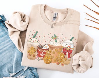 Christmas Gingerbread Coffee Sweatshirt, Christmas Coffee Lover Sweatshirt, Coffee Lover Gift, Holiday Latte,  Womens Cute Coffee Pullover