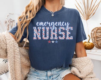 ER Nurse Stars Comfort Colors®  Shirt, Patriotic  4th of July Nurse Shirt, Red White Blue ED Nurse, Gift For Emergency Department Nurse Grad
