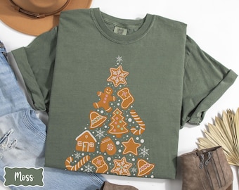 Comfort Colors® Gingerbread Shirt, Cute Christmas Shirt, Gingerbread Man Christmas Tree, Holiday Winter T Shirt, Gift For Baker, Festive