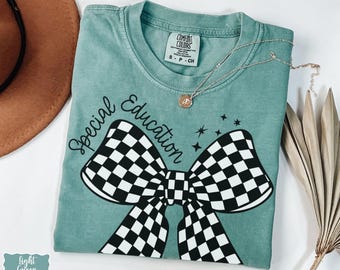 Special Education Teacher Comfort Colors® Checkered Bow Shirt, Retro Checker Bow SPED Teacher Tee, Resource Gift, Autism Awareness, ABA