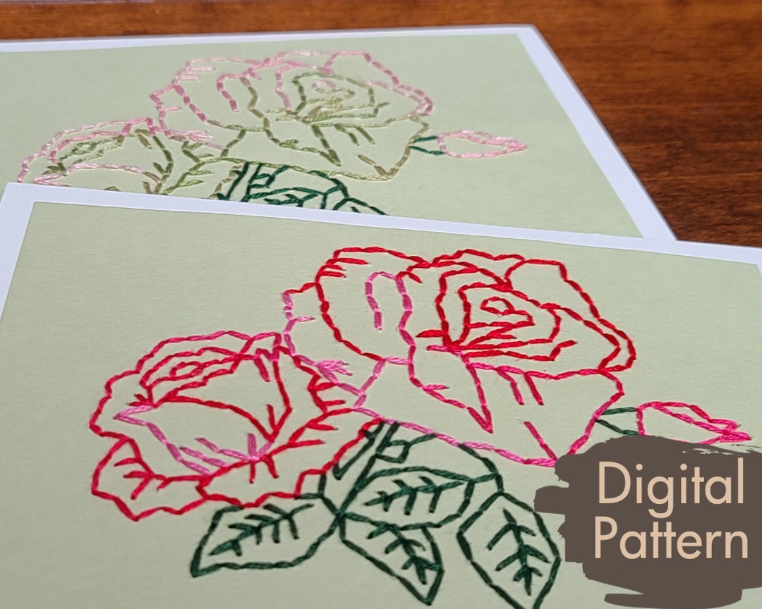 Rose Card A2 Hand-embroidery Pattern Download | Paper Embroidery | Home ...