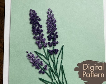 Lavender Card A2 Hand-Embroidery Pattern Download  |  Paper Embroidery  |  Home Decor