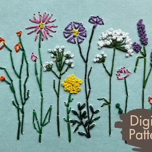 Motif de broderie à la main Wildflower Card A2 à télécharger | Broderie en papier | Décoration d'intérieur