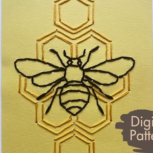 Motif de broderie à la main A2 carte abeille à télécharger | Broderie en papier | Décoration d'intérieur
