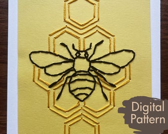 Honey Bee Card A2 Hand-Embroidery Pattern Download  |  Paper Embroidery  |  Home Decor