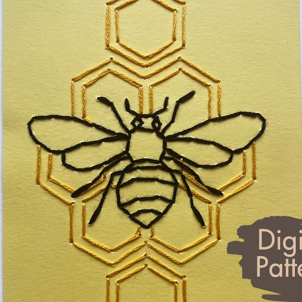 Honey Bee Card A2 Digital Pattern Download  |  Paper Embroidery  |  Home Decor