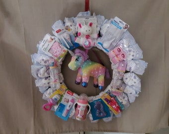 Rainbow Unicorn Baby Girl Gift Wreath