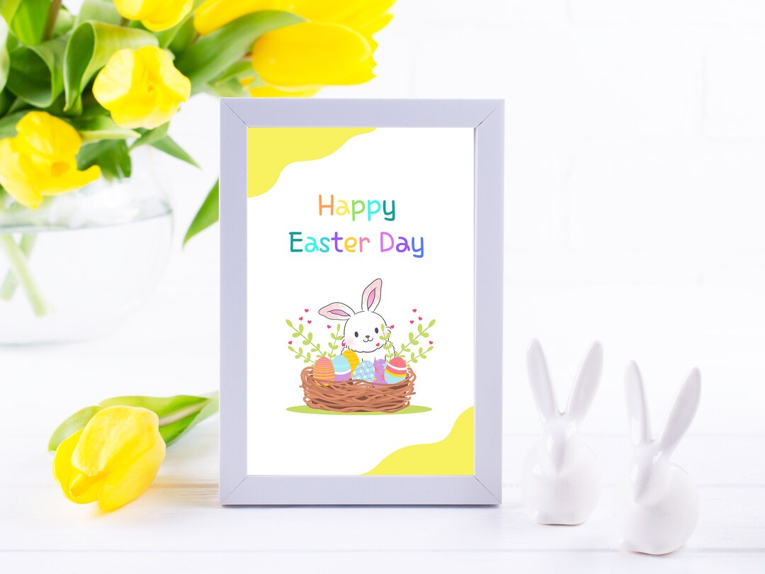 Happy Easter Printable Wall Art Poster, Easter Egg in a Nest Printable