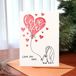 Tarjeta del día de las madres pingüino svg, Tarjeta del Día de la Madre cricut, Linda mamá amor, Tarjeta de mamá, Descarga digital