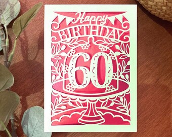 60th Birthday Card SVG: Flower Paper Cut Template (Digital Download)