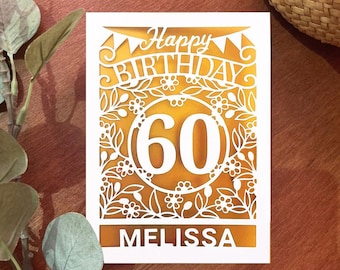 Personalized 60th Birthday Papercut Card Template SVG (Digital Download)