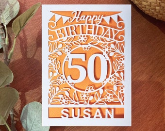 50th Birthday Papercut Card SVG Template: Personalized Name Card (Digital Download)