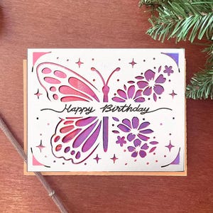 Cartão de aniversário de borboleta svg, cartão de feliz aniversário svg, cartão de aniversário Cricut Joy SVG, download digital