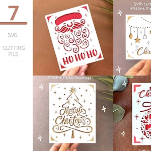 Paquete de tarjetas navideñas svg, juego de 7 tarjetas navideñas cricut joy, paquete de tarjetas de inserción navideñas, descarga instantánea