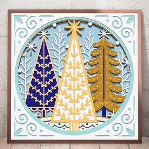 Winterbaum Schattenbox svg, 3D Weihnachtsschattenbox svg, digitaler Download
