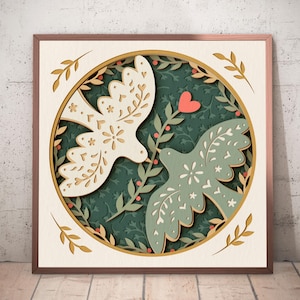 Love Birds Shadow Box svg: Cricut bröllopspresent (digital nedladdning)