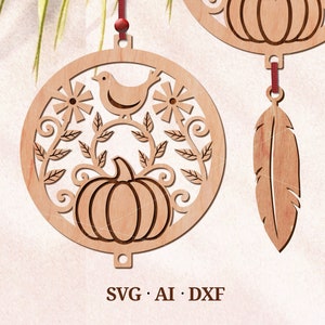 Fall Pumpkin Suncatcher SVG, Autumn holiday ornament svg, Repurposing DVD,CD,Pumpkin Decor  svg, Hanging Art Svg , Digital download