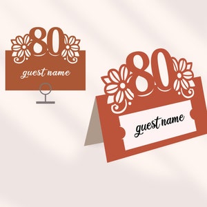 80th Birthday Place card svg, 80th Name card SVG, name Template SVG, instant Digital Download