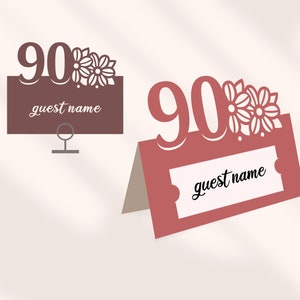 90.o cumpleaños Lugar tarjeta svg, 90.o Tarjeta de nombre SVG, nombre Plantilla SVG, Descarga digital instantánea