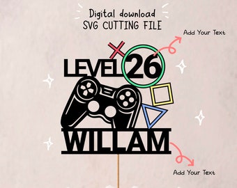 Gamer-tårtdekoration SVG: Födelsedagsnamn och ålder (digital nedladdning)