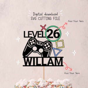 gamer cake topper svg, naam en leeftijd van verjaardag topper svg, svg-bestanden voor de Cricut, instant digitale download