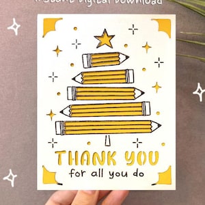 Cartão de Natal do professor svg, Cartão de agradecimento ao professor svg, Cartão de Natal da turma svg, Download digital