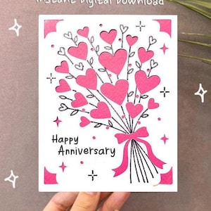 bukiet serc rocznicowa karta svg, rocznica cricut, cricut joy, włóż kartę, rysuj i tnij, , natychmiastowe pobieranie cyfrowe