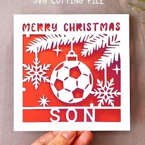 voetbal kerstkaart SVG, jongen kerstkaart cricut, gepersonaliseerde snijbestanden voor de Cricut, instant digitale download
