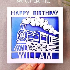 Gepersonaliseerde trein verjaardagskaart SVG, treinkaart cricut, stoomtrein verjaardag svg, instant digitale download