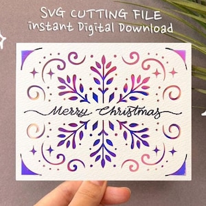 Schneeflocke Weihnachtskarte, Weihnachten Cricut Joy, Papierschnitt, sofortiger digitaler Download