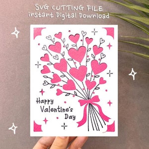 bouquet of hearts valentine card svg, valentine's day cricut, cricut joy,  insert card, Draw and cut, , instant Digital Download