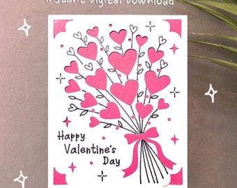 bouquet of hearts valentine card svg, valentine's day cricut, cricut joy,  insert card, Draw and cut, , instant Digital Download