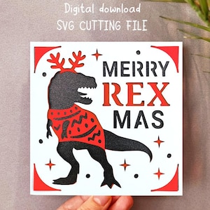 Merry Rex-Mas-kort SVG: Christmas Cricut Joy-insats (digital nedladdning)
