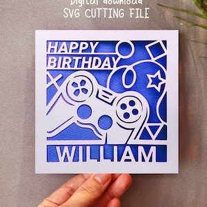 Carte d'anniversaire gamer svg, svg de carte d'anniversaire garçon, carte d'anniversaire personnalisée, fichiers de découpe pour Cricut, téléchargement numérique instantané