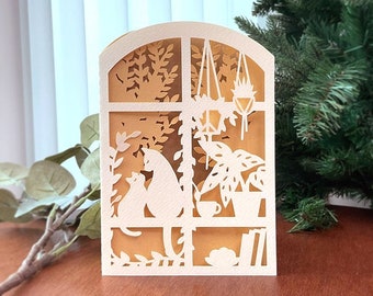 Cat in Window SVG Card: Mother's Day Template (Digital Download)