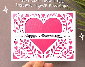 Tarjeta de aniversario con forma de corazón SVG: Plantilla de Cricut Joy (descarga digital)