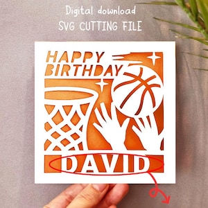 Joyeux anniversaire basket-ball carte svg, svg de carte de basket-ball cricut, carte de visite cricut svg, téléchargement numérique