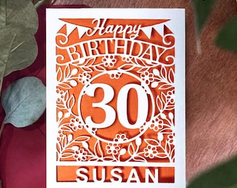 Modello SVG per biglietto di auguri personalizzato per il 30° compleanno: Papercut Design (download digitale 5 x 7 pollici)