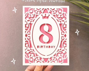 8th girl birthday card svg, 8th cricut card, Happy birthday age 8 svg, 8th cricut joy card, Digital download