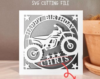 Motorbike Birthday Card SVG: Papercut Template (Digital Download)