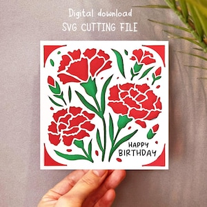 Nejlikor till mors dag-kort svg: födelsedagsmall för Cricut 4,75"x4,75" (digital nedladdning)